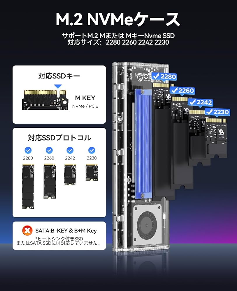 Amazon.co.jp: ORICO M.2 SSD 外付けケース 40Gbps 工具不要 USB4 NVMe